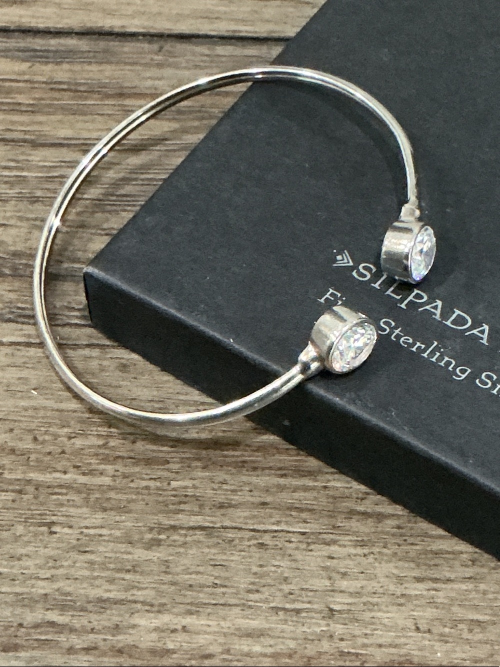 Silpada Silver Open Bangle with Clear CZ Ends
